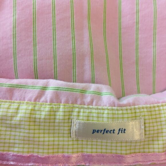 Old Navy perfect fit long sleeve pink and green stripe button front shirt. - Picture 15 of 15